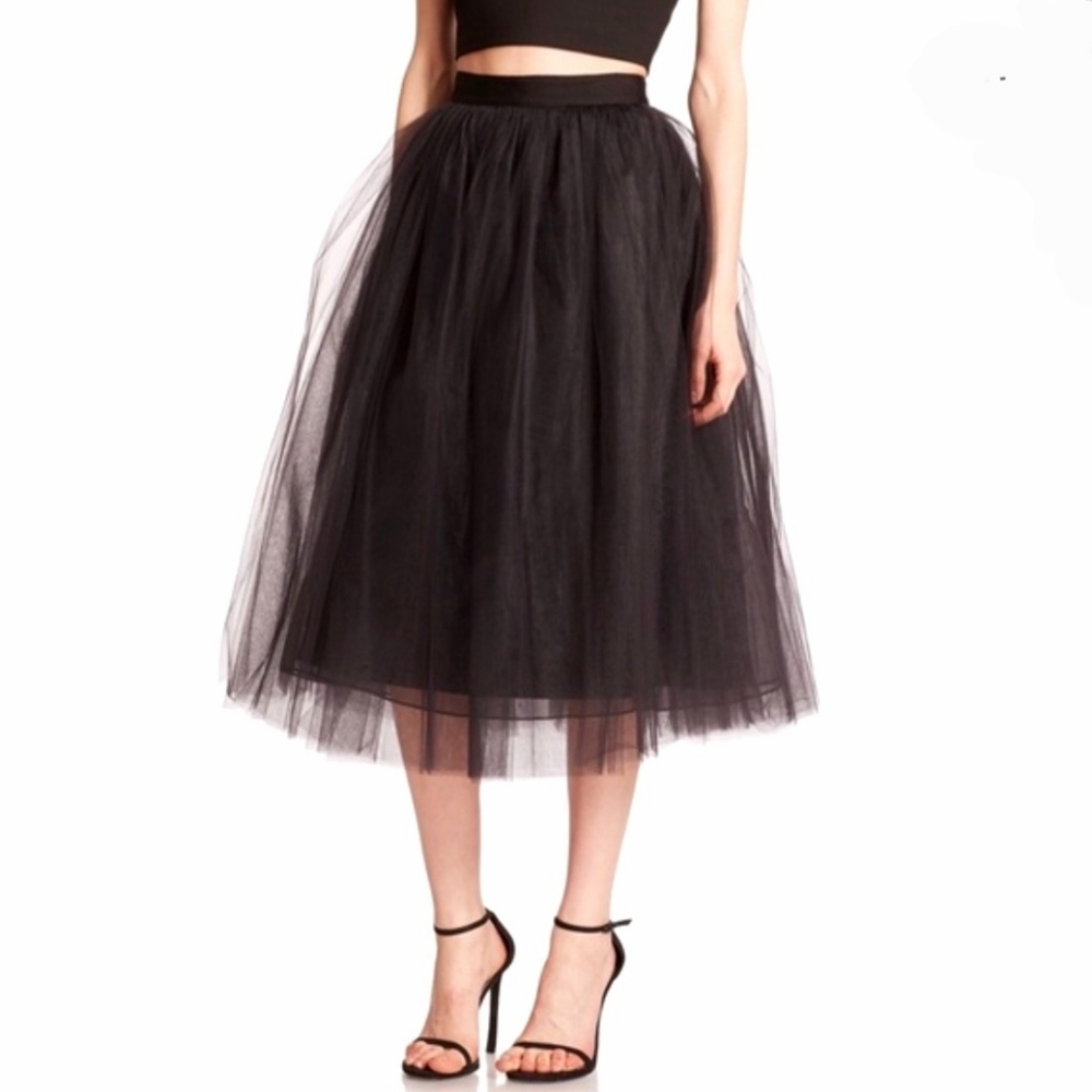 Elizabeth and James Everleigh Black Layered Tulle A-Line Tutu Style Midi Skirt - Picture 2 of 13